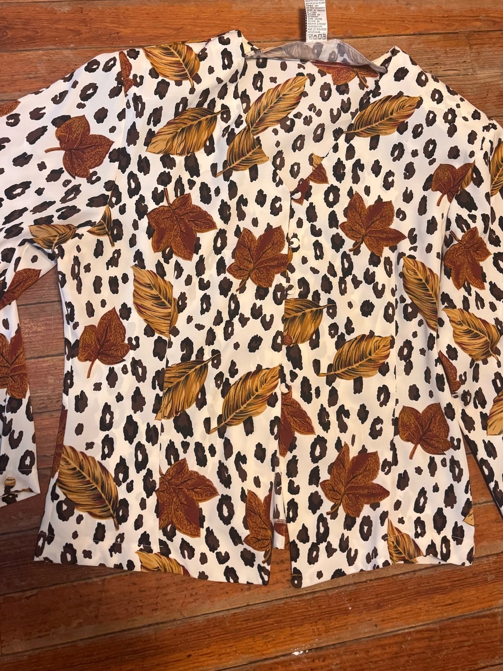 Women’s White Leopard Print Jacket with Autumn Leaf Pattern fall